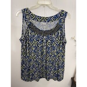 Avenue 18/20 Embellished Stretchy Knit Tank Top Beaded Blue Green White